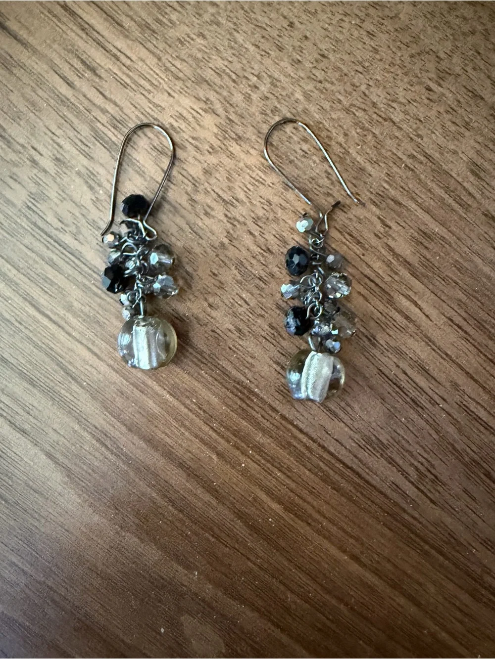 Dainty Black and Clear Bead Cluster Drop Earrings